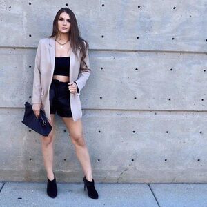 NWT Long tan ribbed open boyfriend blazer